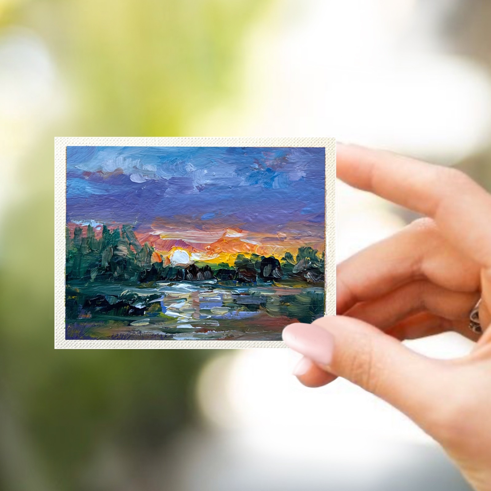 ACEO Original Oil Painting Evening Sunset#34 Art Cards Impasto 3.5×2.5 Signed OS