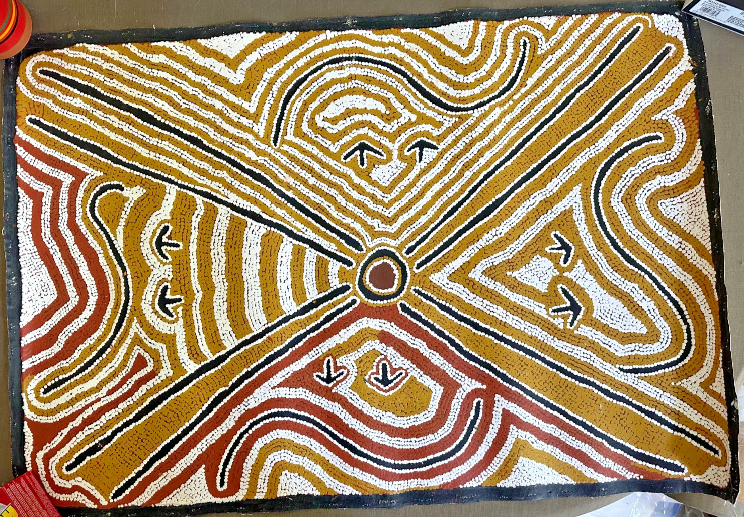 Australian Aboriginal Painting, Mona Napaltjarri Rockman Vtg 1996, 37×26″ NICE!