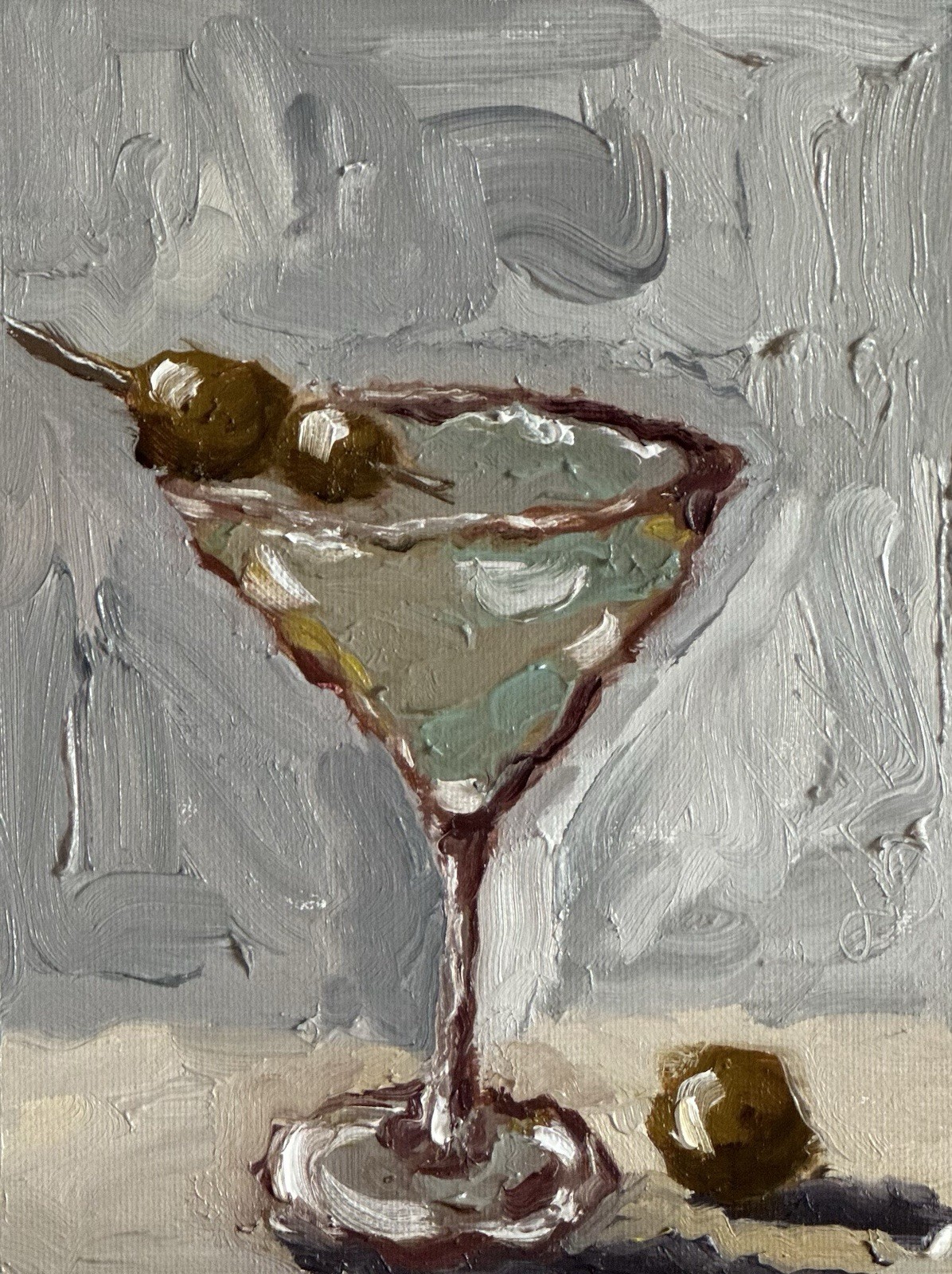 Martini with Olives Cocktail Original Impressionist Still Life Oil Painting