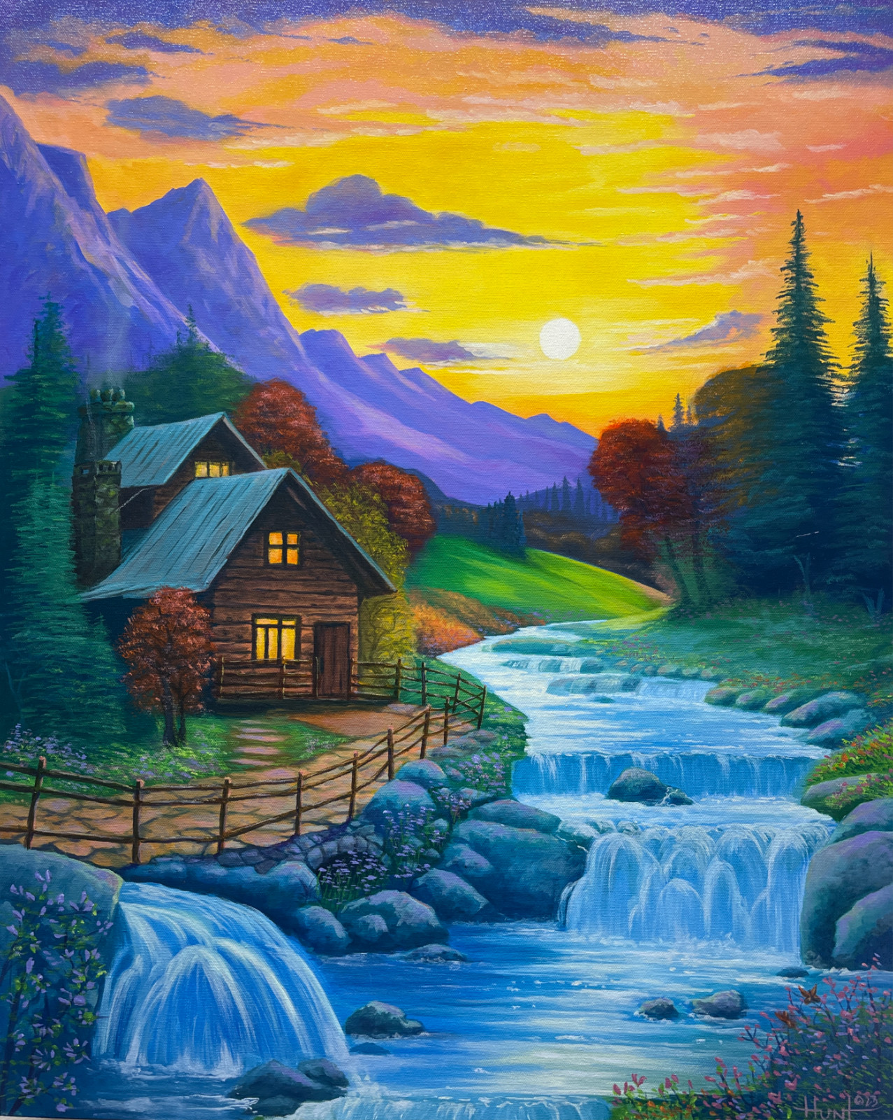 OriginalModern Art Colorful Landscape Oil on Gallery Canvas Painting 24×30 ooak
