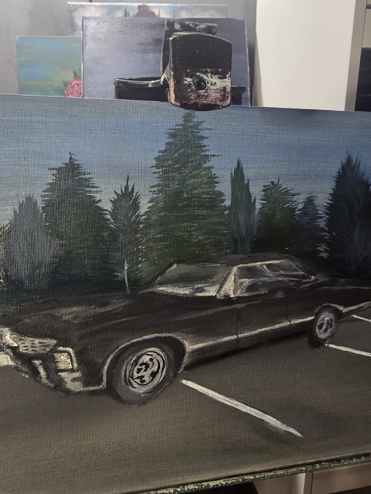 Supernatural Original Oil Painting 9×12 Canvas Panel Baby 1967 Chevrolet Impala