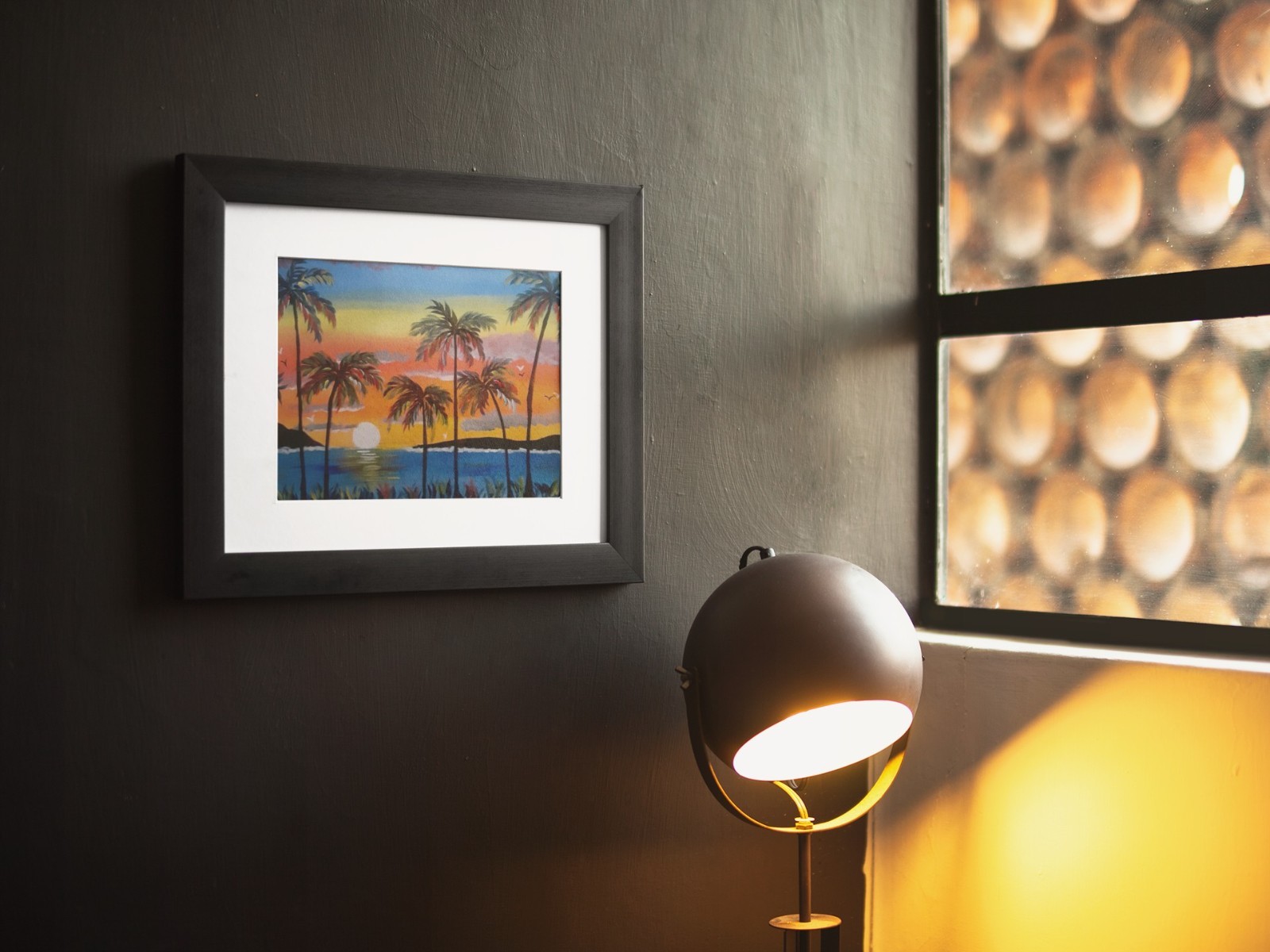 Valerie’s Dream – Palm Trees, Sunset, Ocean, Original Oil Painting, Wall Art