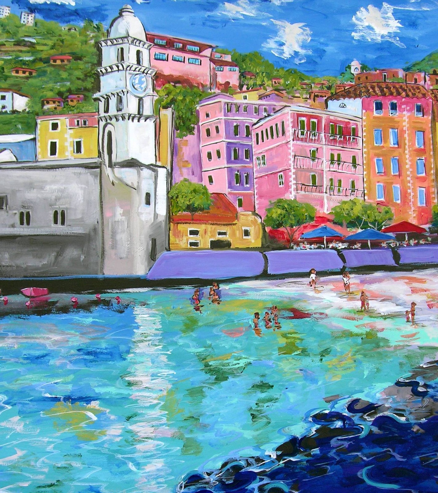 Cinque Terre ITALY Original Art PAINTING Artist DAN BYL Acrylic Huge 5ft by 4ft