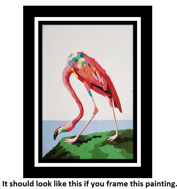 Flamingo 24×36 Hand painted on Giclee Canvas