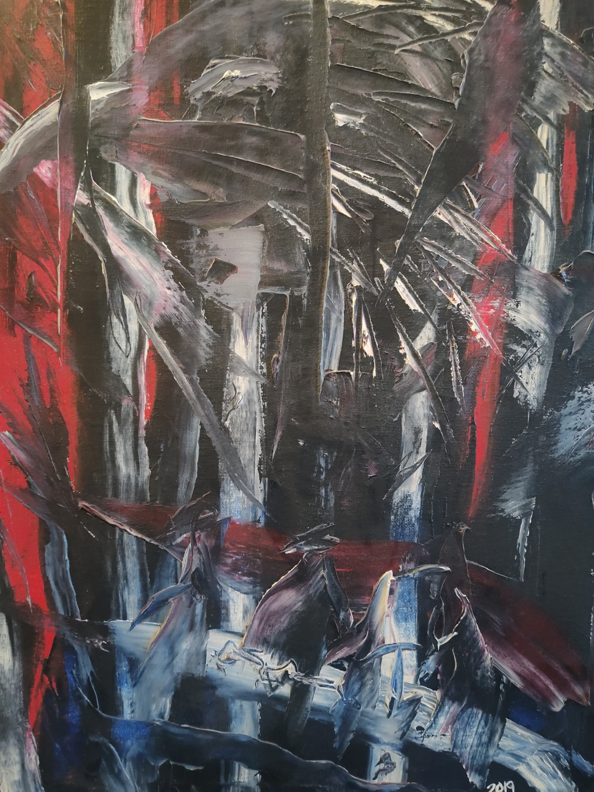 Black Red White Silver High End Abstract Modern Original Painting