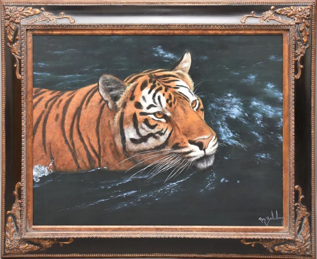 Ron Balaban (AMERICAN 20th Century) Large Tiger Painting, oil on canvas, signed