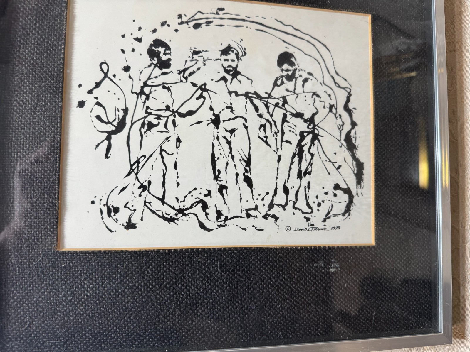 David L. Frame 1978 Pen and Ink Drawing Figural Group Framed Listed PA Artist