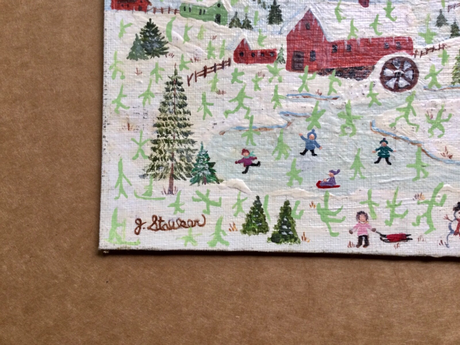 2 small primitive folk art paintings by Joanne Stalker & Dubrowski.