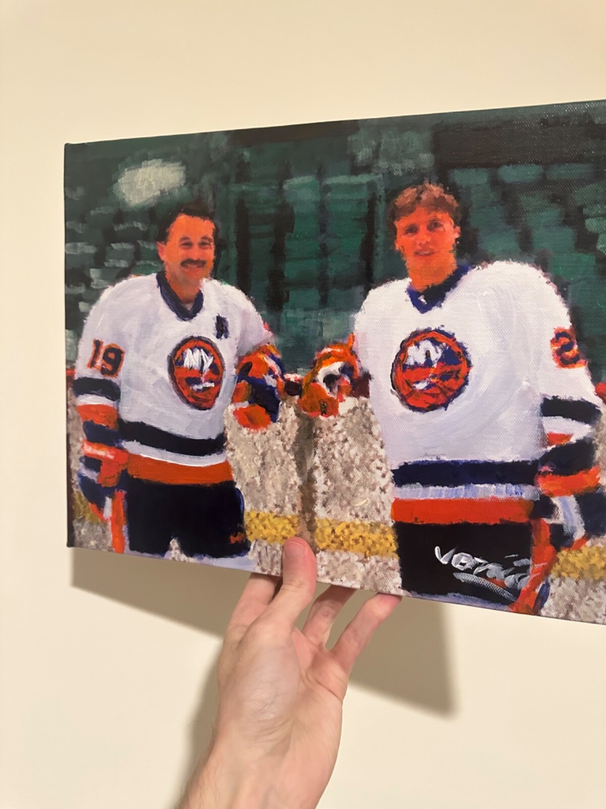 Mike Bossy bryan trottier Painting on Canvas 11×14 Hockey Art signed by artist