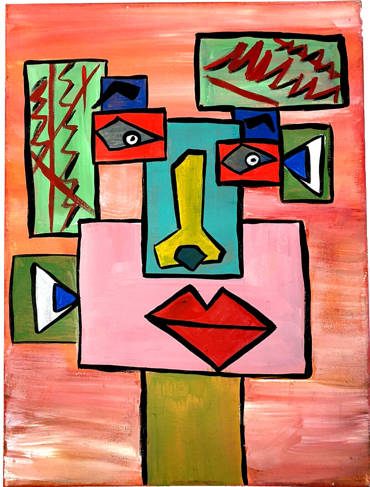 Cardboard Cubism Face Colorful Painting Canvas Expressionism