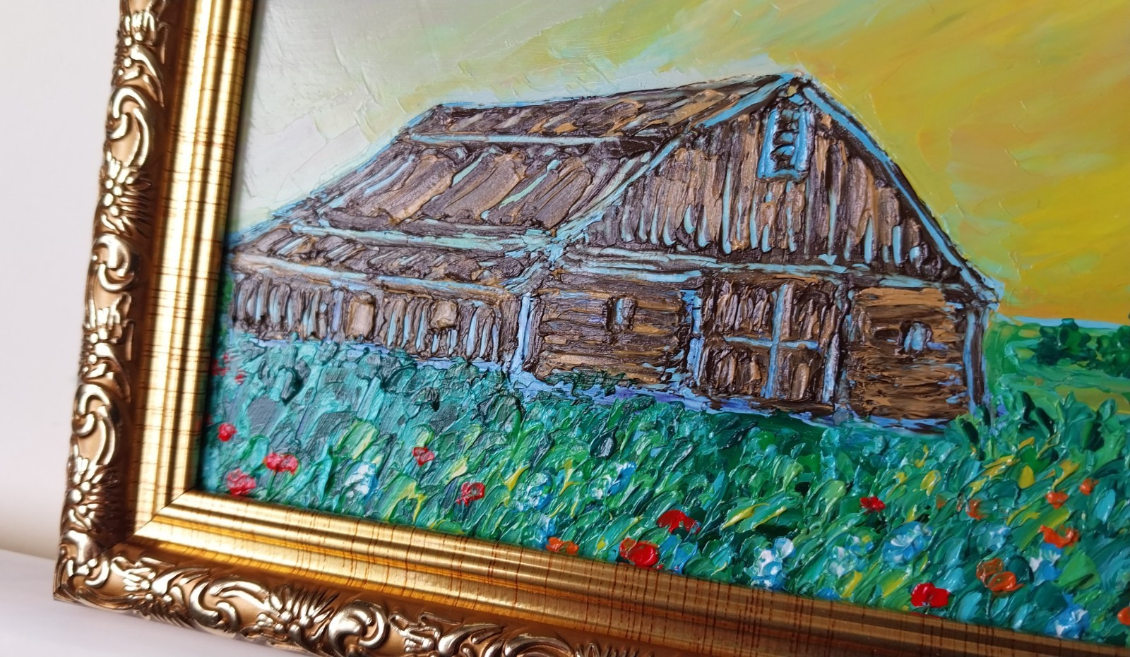 Framed Old Barn Art Countryside Sunset Rural Landscape 4×6 Oil Painting Original