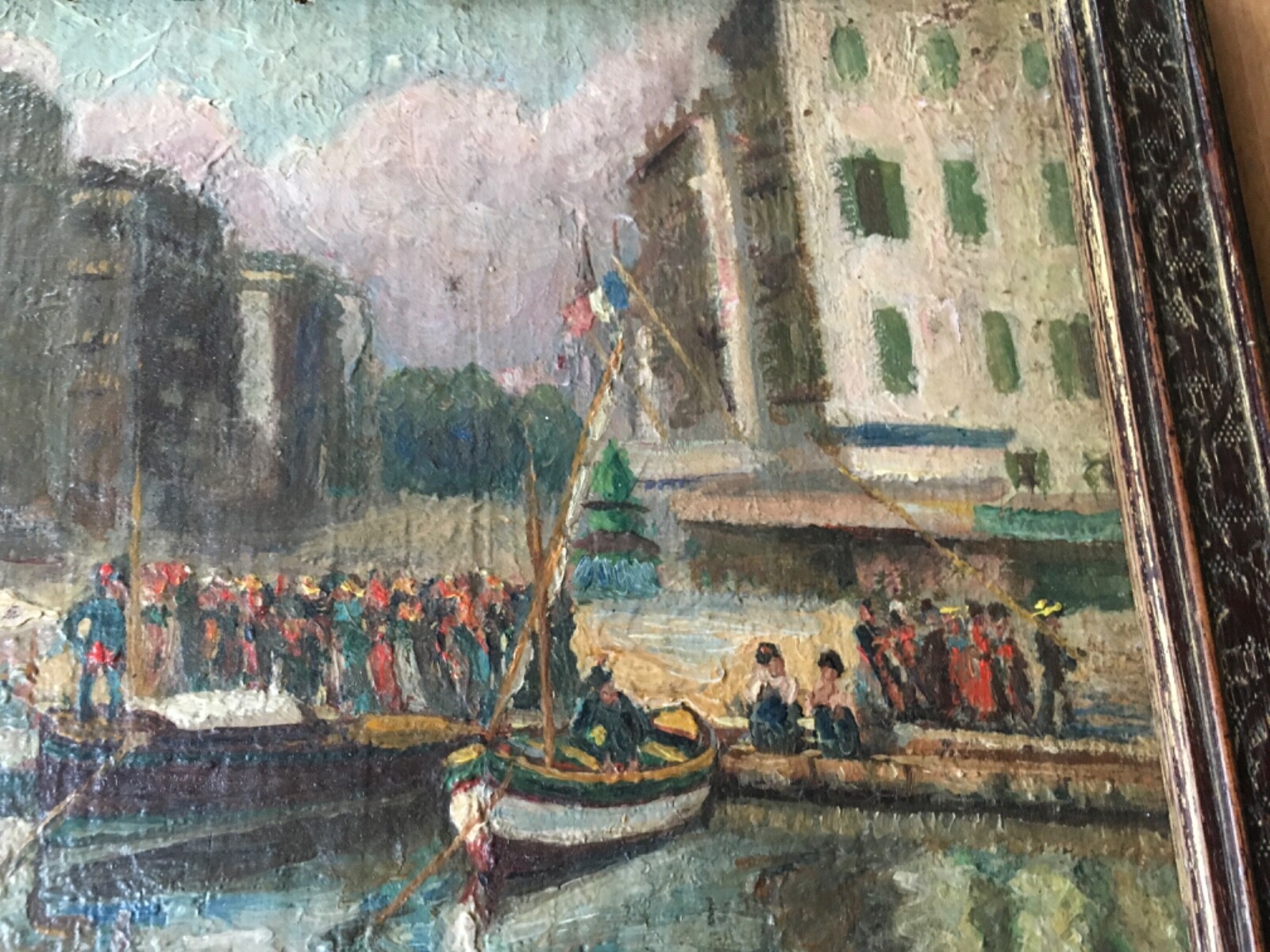 Antique Spain Basque seaport scene OIL ON PANEL Garcia Y Menendez signed