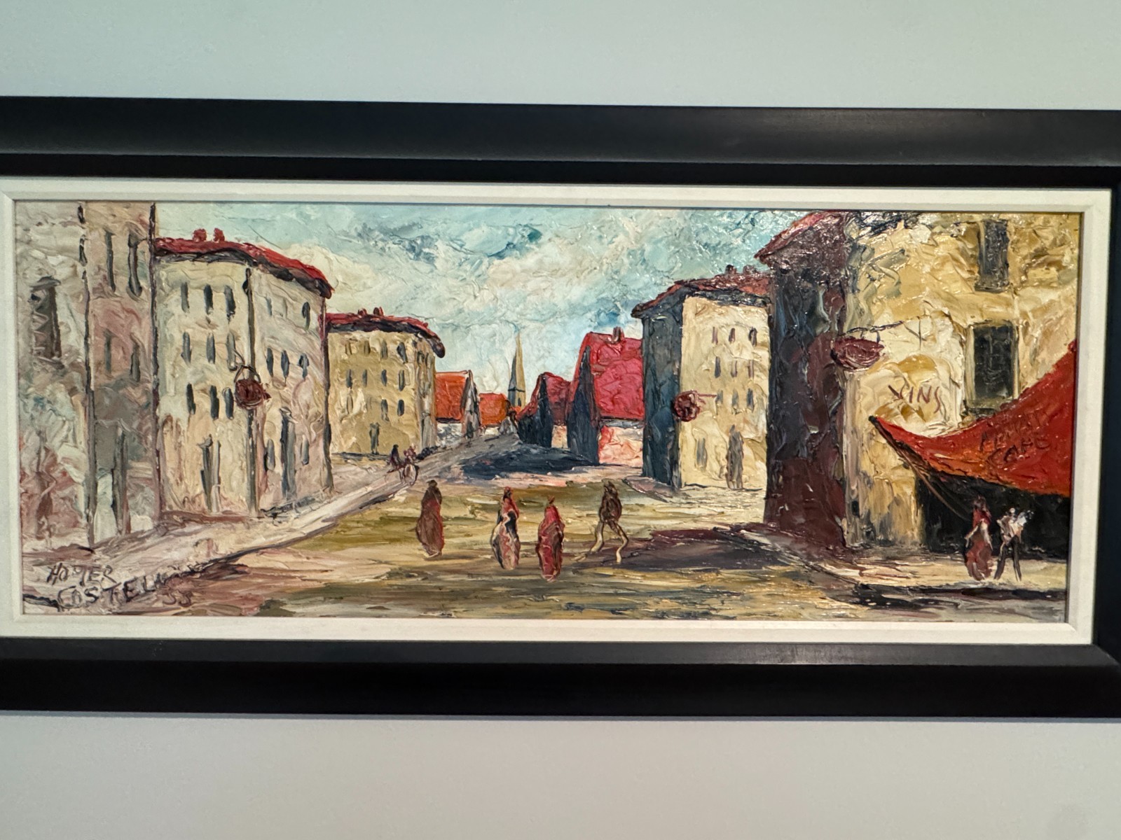 1955 HOMER COSTELLO Pallet Knife Oit PAINTING 48 x 24 SIGNED MCM FRAME EUC