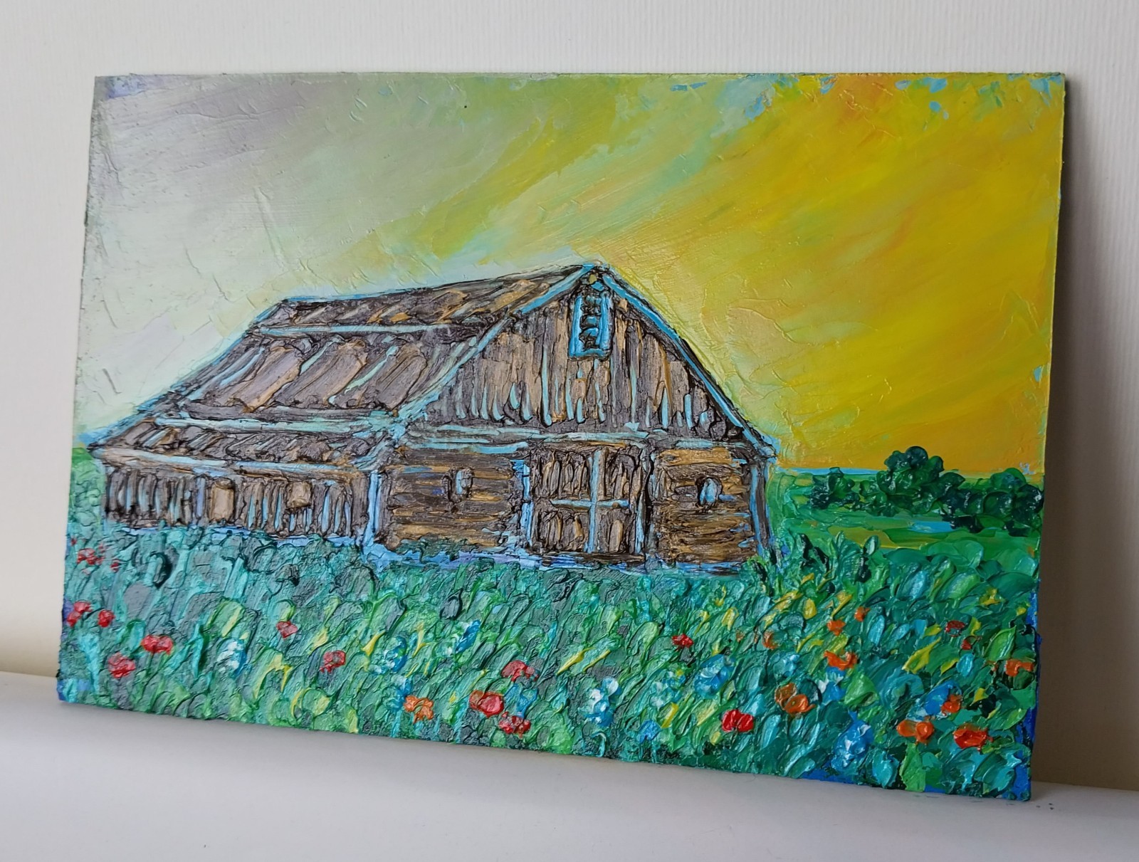 Framed Old Barn Art Countryside Sunset Rural Landscape 4×6 Oil Painting Original