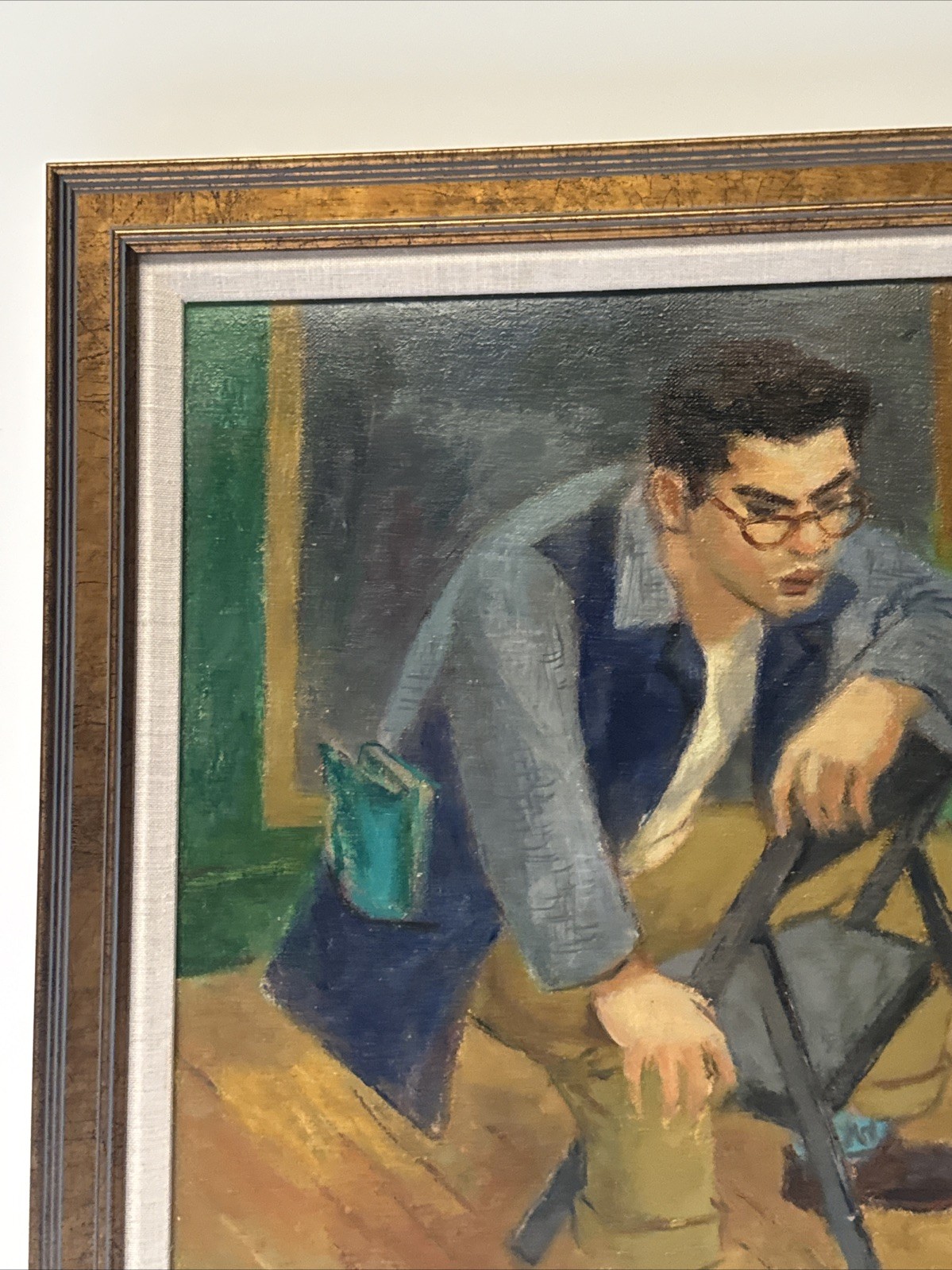 MID CENTURY PAINTING AMERICAN REGIONALISM WPA STYLE YOUNG MAN PORTRAIT MYSTERY