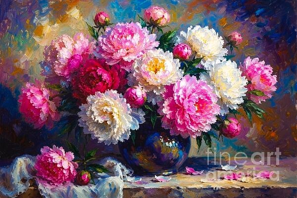 new handmade Painting on 24″*16″canvas Peony Floral Arrangement by Wendy