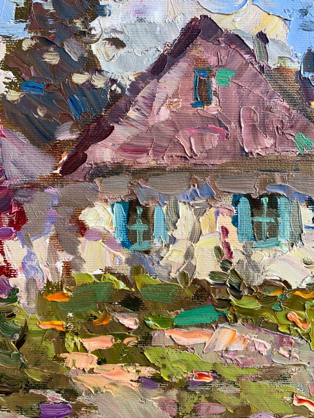 Oil painting Rural garden Ukrainian painter canvas Unframed original landscape