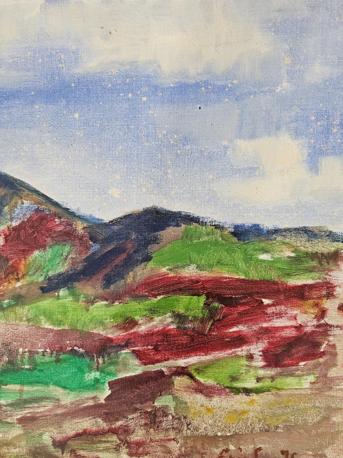 LARGE SCANDINAVIAN LANDSCAPE PAINTING COLORFUL EXPRESSIONISM ERIC LUNDBERG 80X70