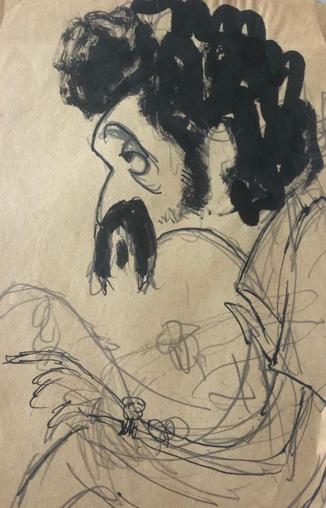Cartoon by Juan David. Original. No signature. Good Vintage Condition