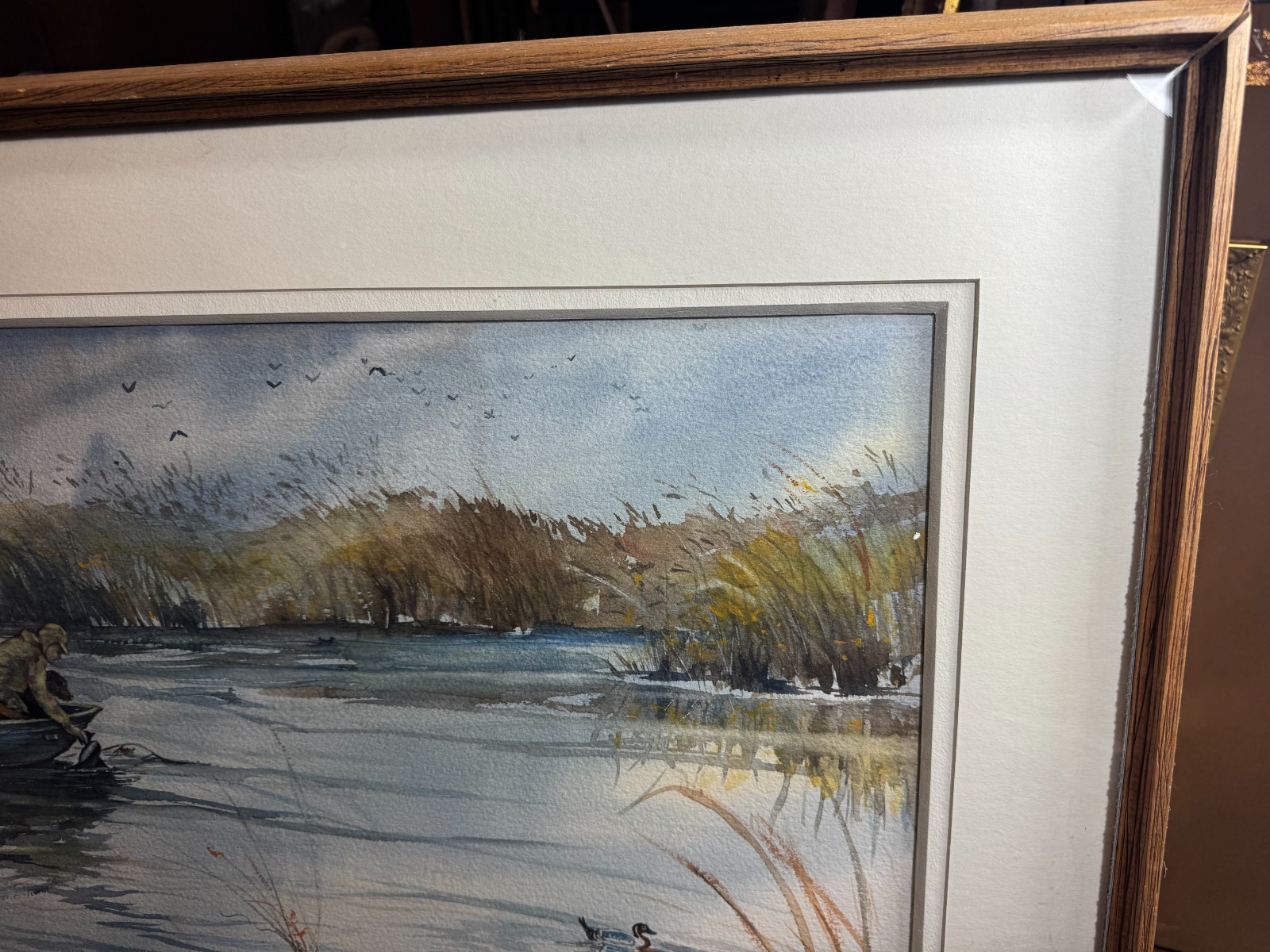 Katherine Ross Signed Original Watercolor Setting the Decoys Duck Hunting Framed