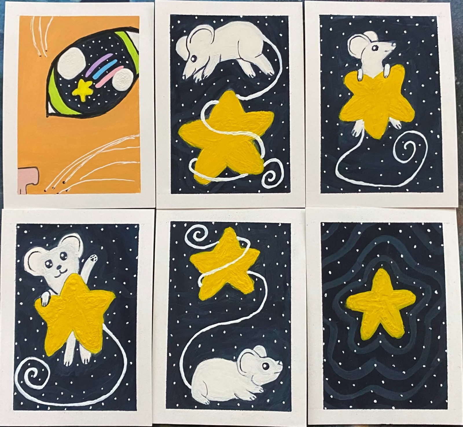 ACEO Original Space Stars Galaxy Star Miniature Painting Art Cute OneCraftyLady