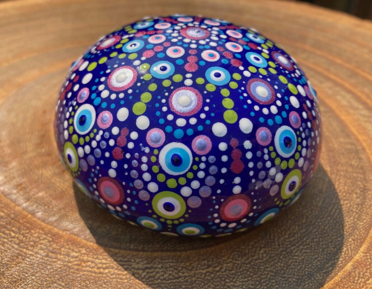Mandala Dot Painted Rock Stone Dome – Blue, Pink, Purple, Green, White