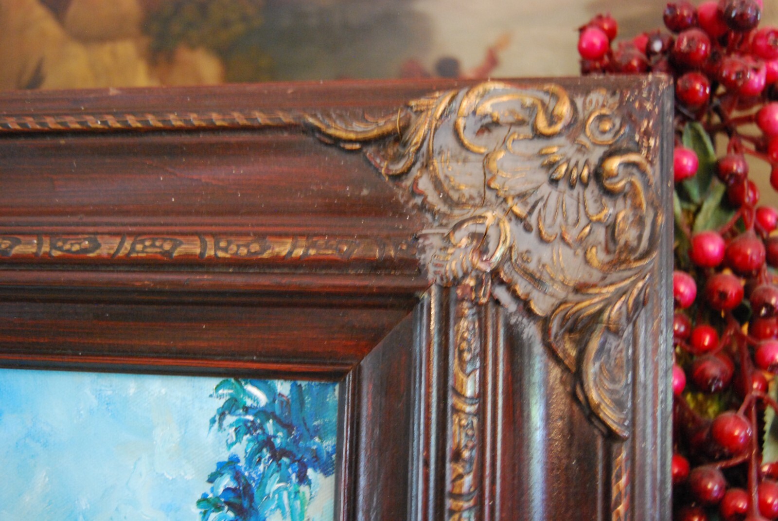 FRAMED ORIGINAL OIL RIVER, PALMS & SKY CUBAN COUNTRY SCENE ARTIST: HECTO VIDAL