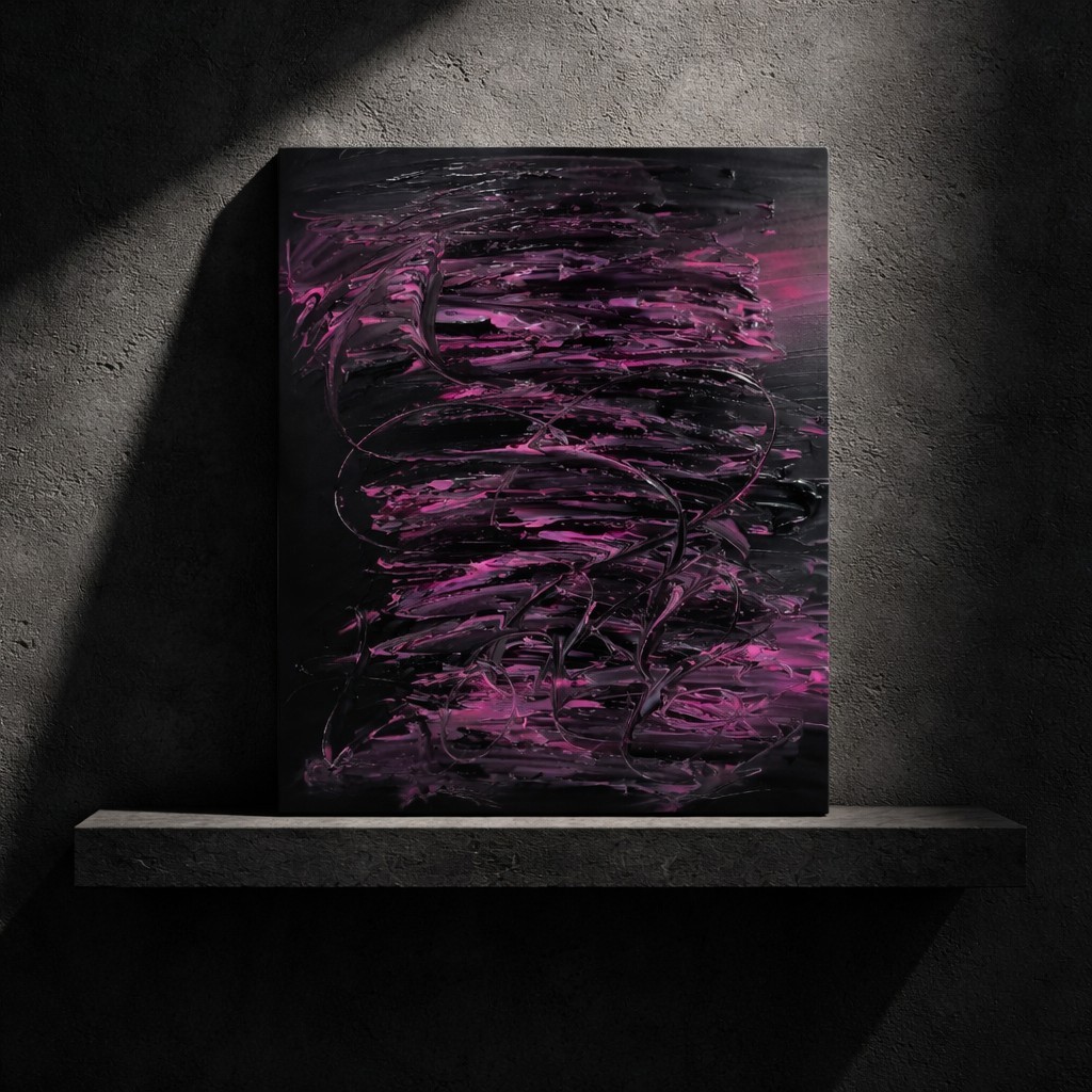 Trey Coppland, Black Heart Abstract Original Canvas Painting, 24 in Signed2026