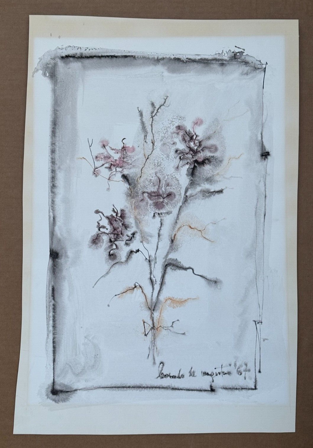 LEONARDO DE MAGISTRIS SIGNED ORIGINAL PAINTING FLORAL ABSTRACT WATERCOLOR 1967