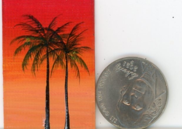 ORIGINAL 1×1.5 Acrylic Dollhouse Mini Art Sunset Florida Tall Palm Trees HYMES