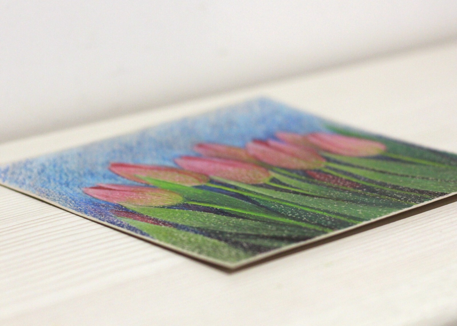 Pink Tulips 7×7 Original Oil Pastel Painting Spring Flowers Hand Painted Artwork