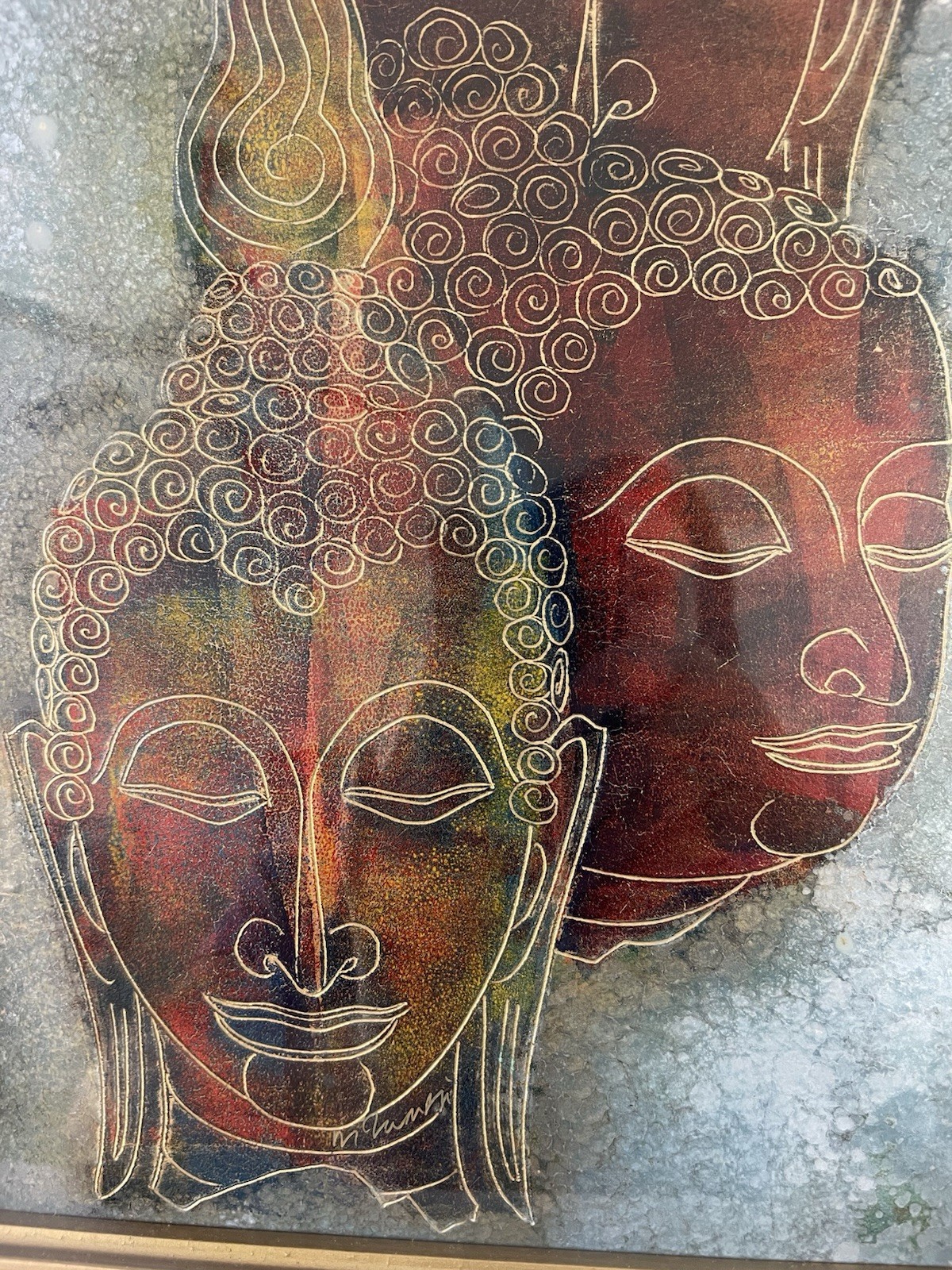 Vintage 1974 M. Zamani Thai Sand Painting Buddha Art Mid Century Modern MCM 24