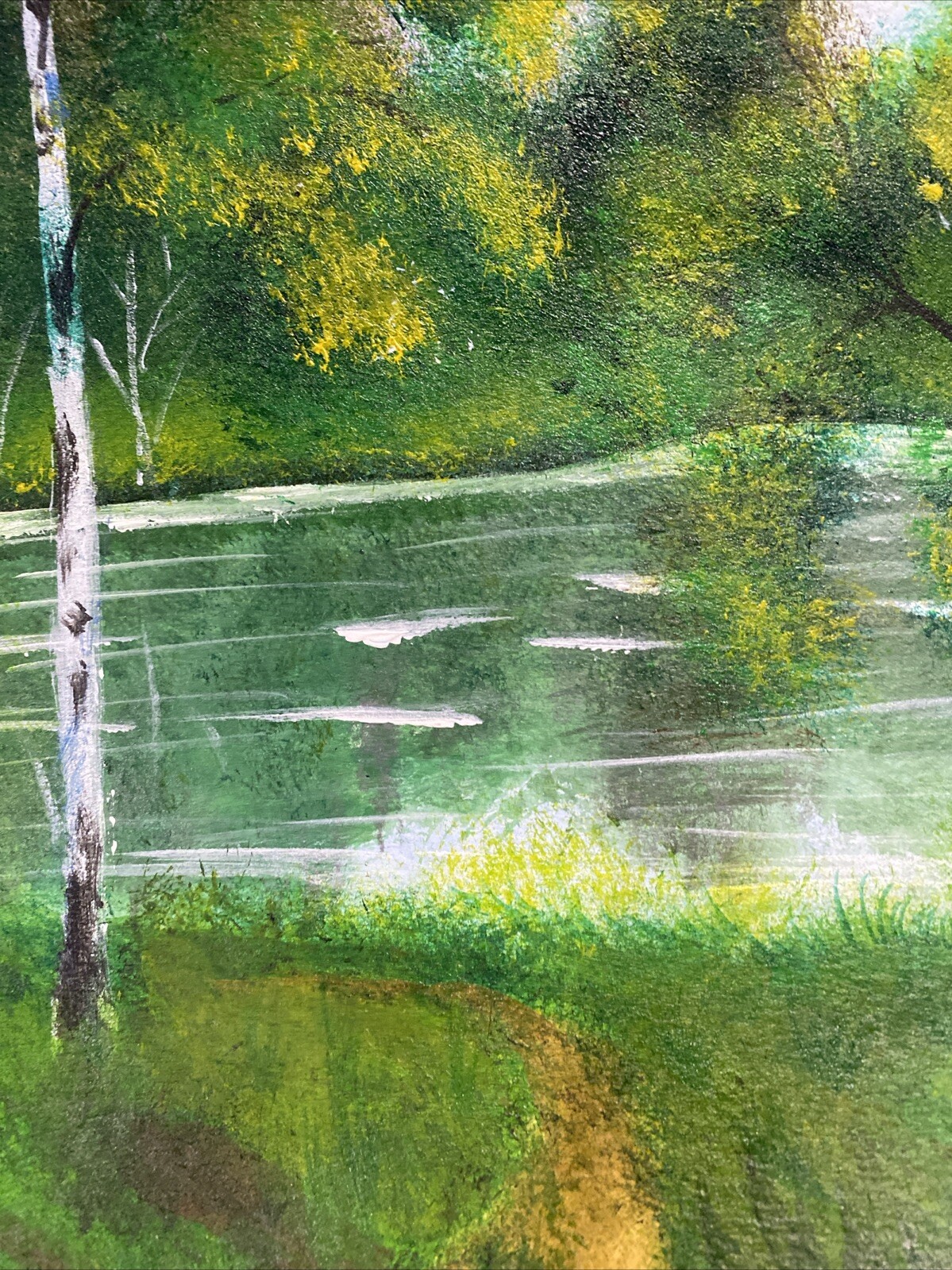 Birch Forest And River,landscape Abstract Acrylic Painting On Paper 10,5/13,5
