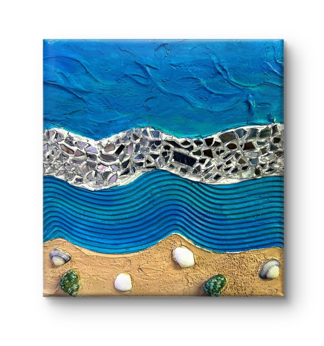 12×12 Original Abstract Mosaic Acrylic Pour Textured 3D Mixed Media Painting