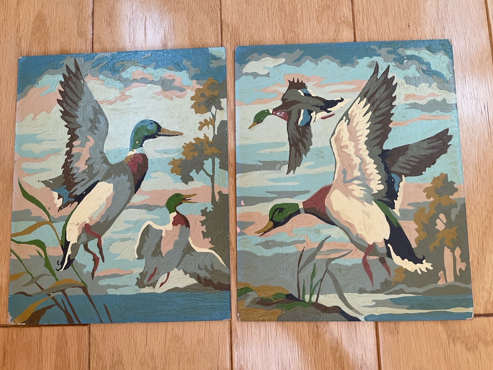 Mallards Ducks in Flight Portrait Paint By Number Set Unframed on Board Vintage