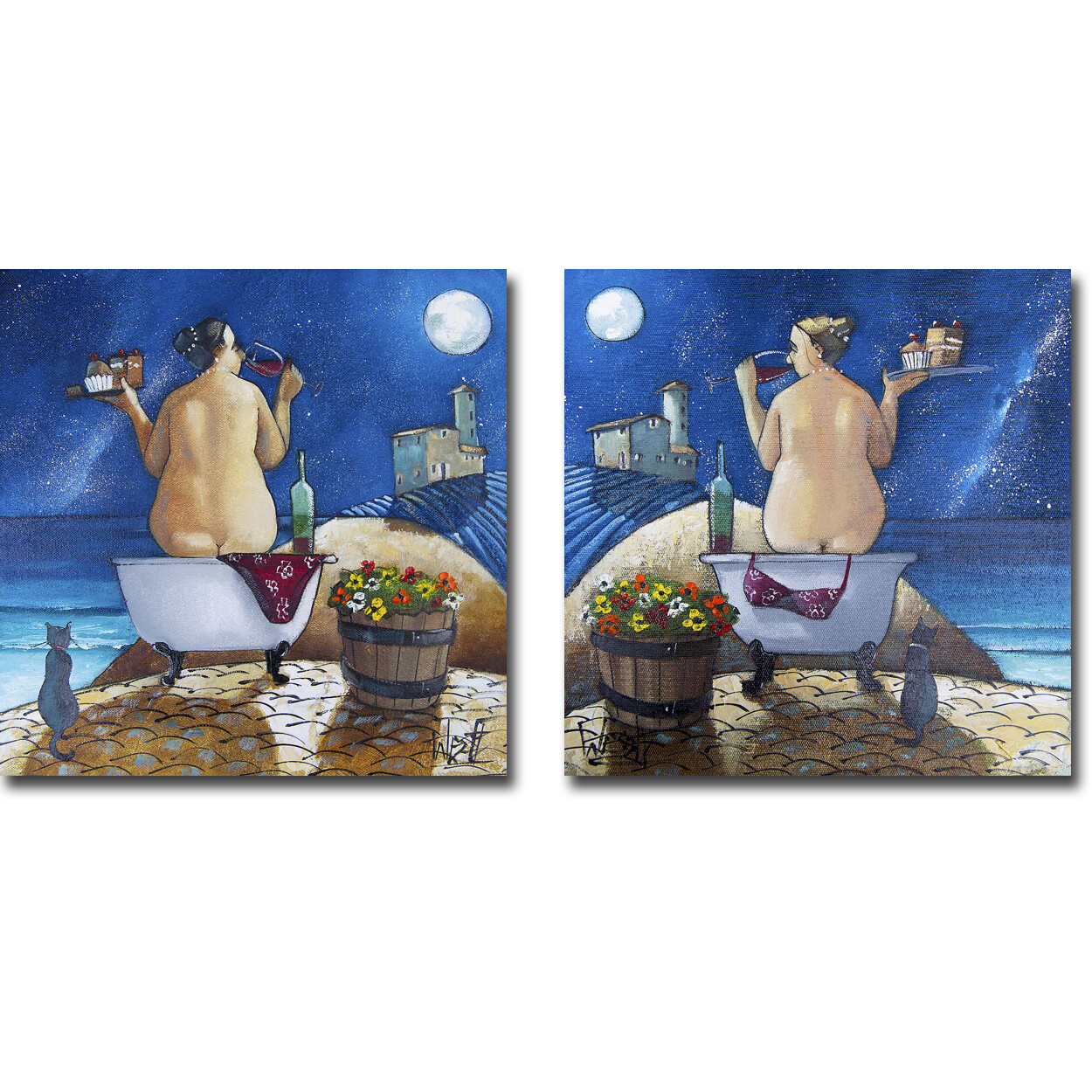 Bath No. 1 & No. 2 by Ronald West 2-pc Gallery-Wrapped Canvas Giclee Set, Medium