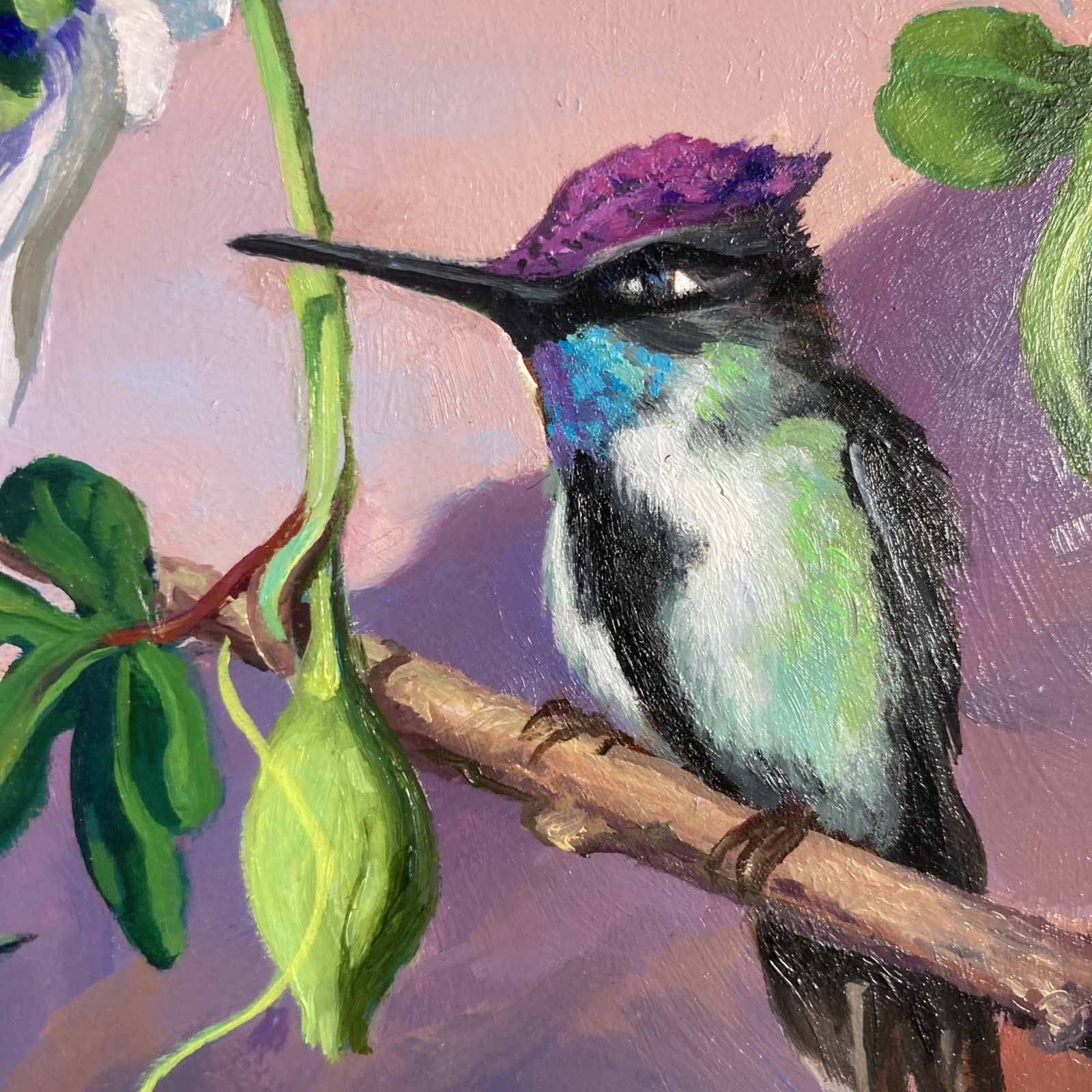 Vintage Original Acrylic Painting Exotic Birds Flowers Fruit Landscape Signed