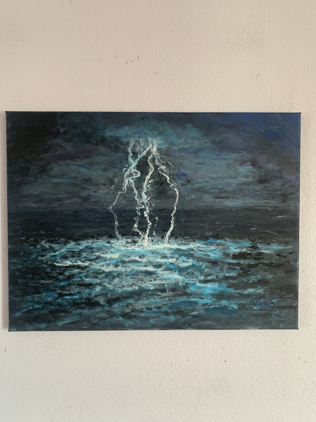 “Ocean Lightning” Oil Painting New 2026 Large 18in x 24in REAL ART BY GINA VANN