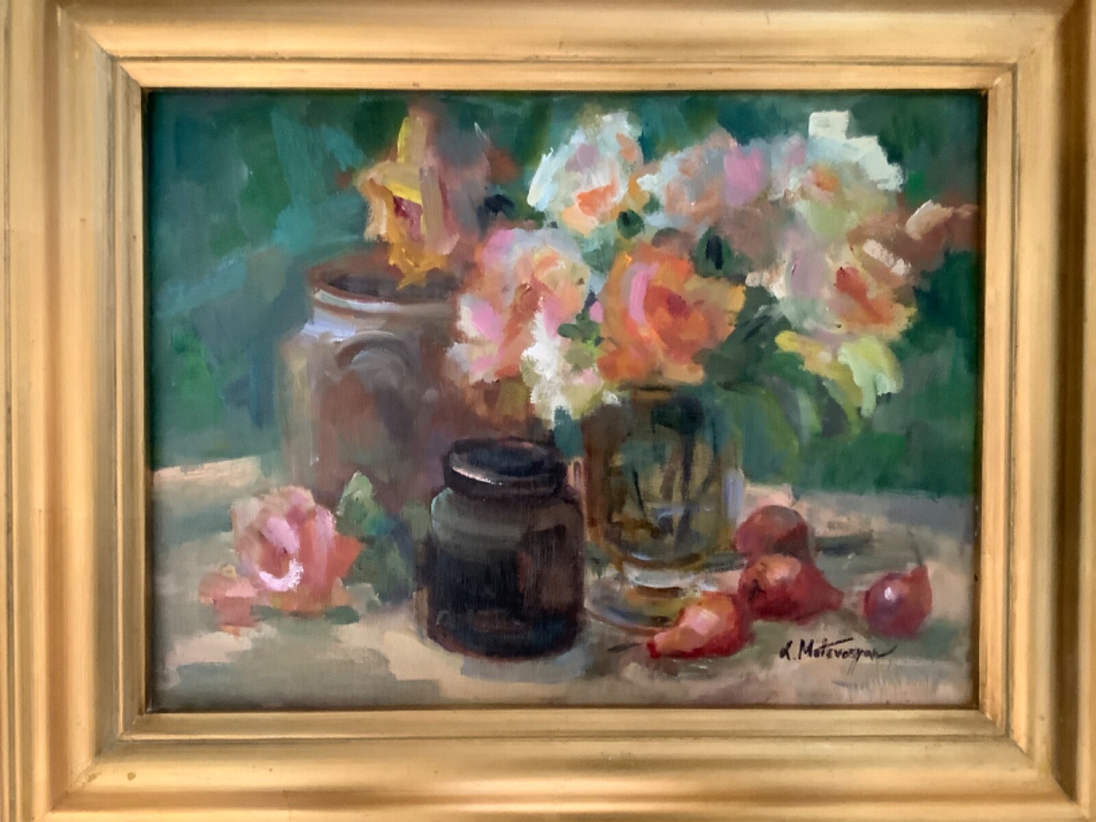 Original Impressionism Framed Oi Painting 12×16 Floral Still Life Signed