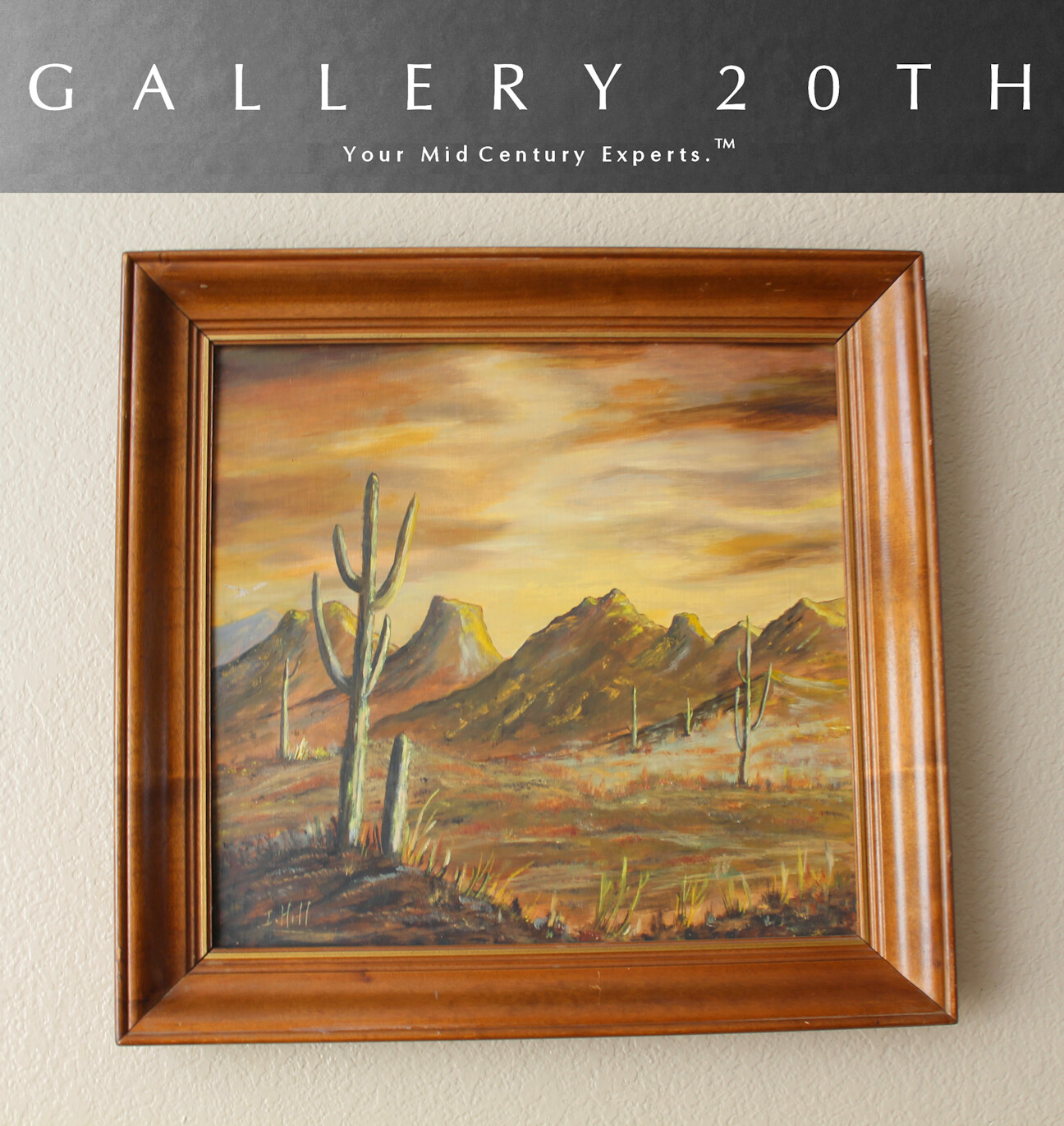 ROMANTIC! ORIG. ARIZONA DESERT SUNSET OIL PAINTING! MID CENTURY ART VTG. 50S 60S