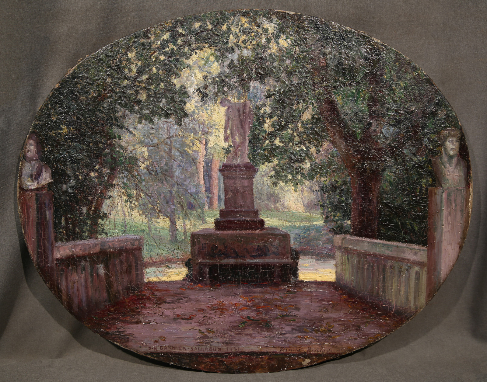 20th Century French Impressionist Statue in a Garden Monet Style Oval