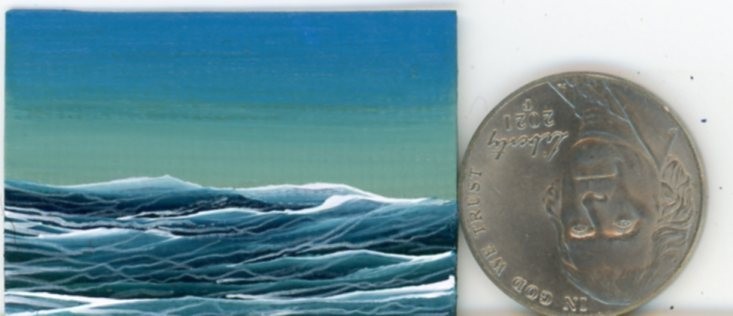 ORIGINAL 1×1.5 Acrylic Dollhouse Painting Miniature Choppy Waves Sea HYMES