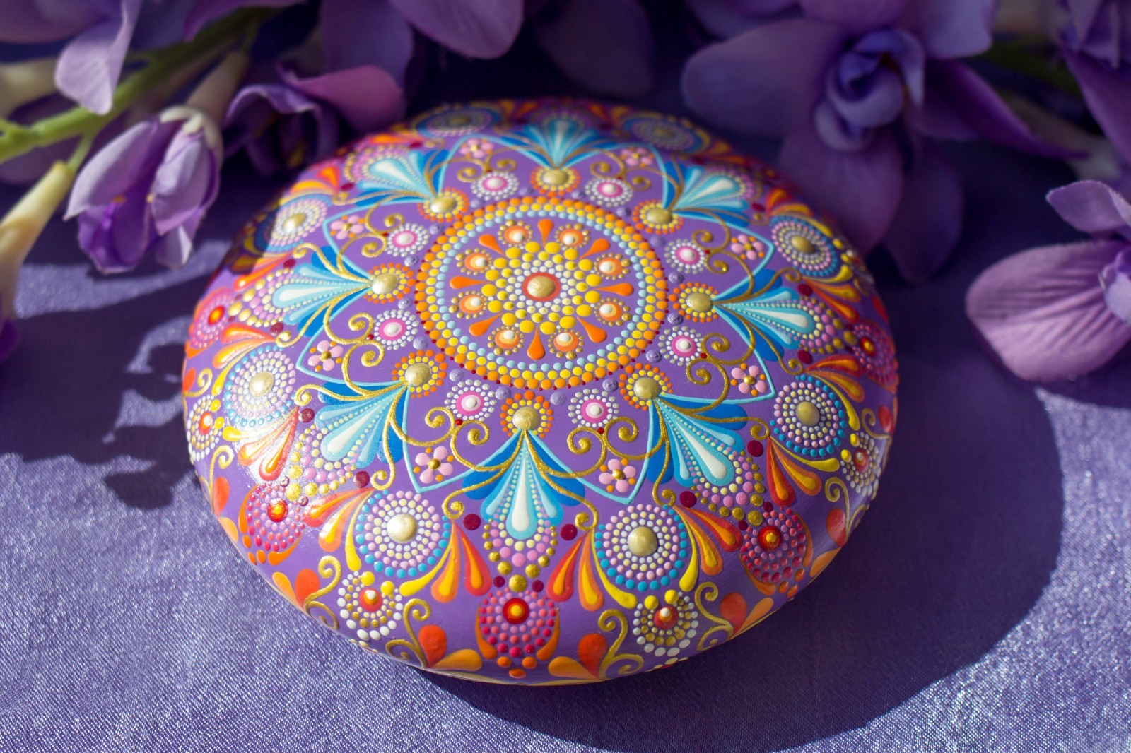 Mandala Painted Stone Acrylic Rock Paperweight Dot Art Painting by Lauruntra