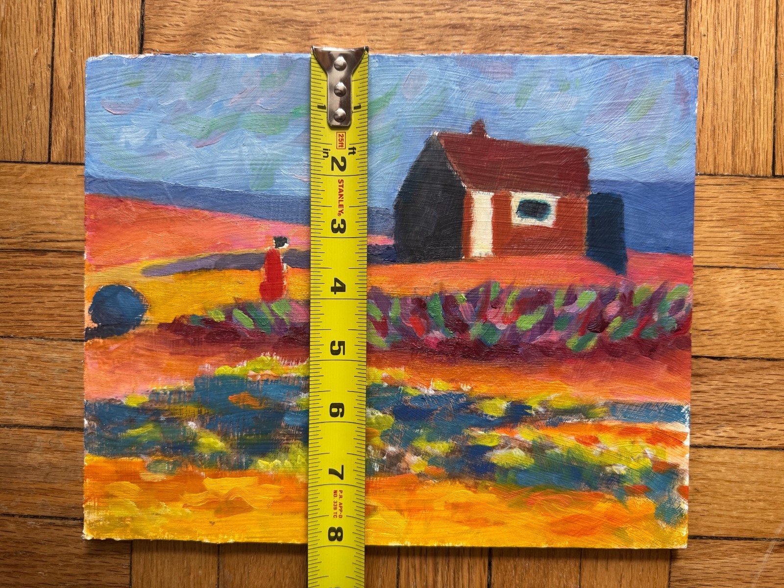 Vintage Painting Acrylic On Cardboard Landscape Hills 8 x 10 Peter Feldman
