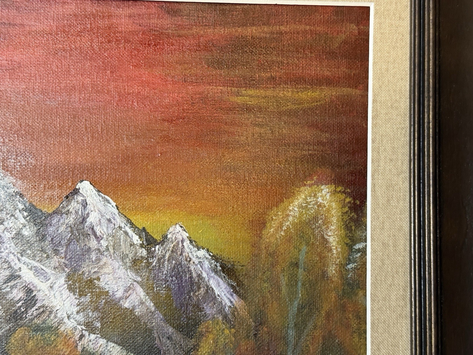 Original Framed Autumn Mountain Landscape Painting New England Fall Art Unsigned