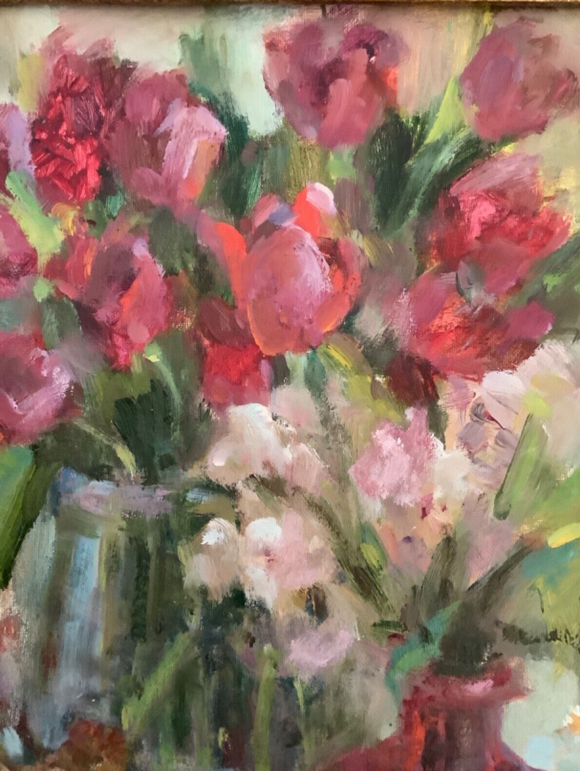 Original Framed Impressionism Oil Art Floral Still Life Signed