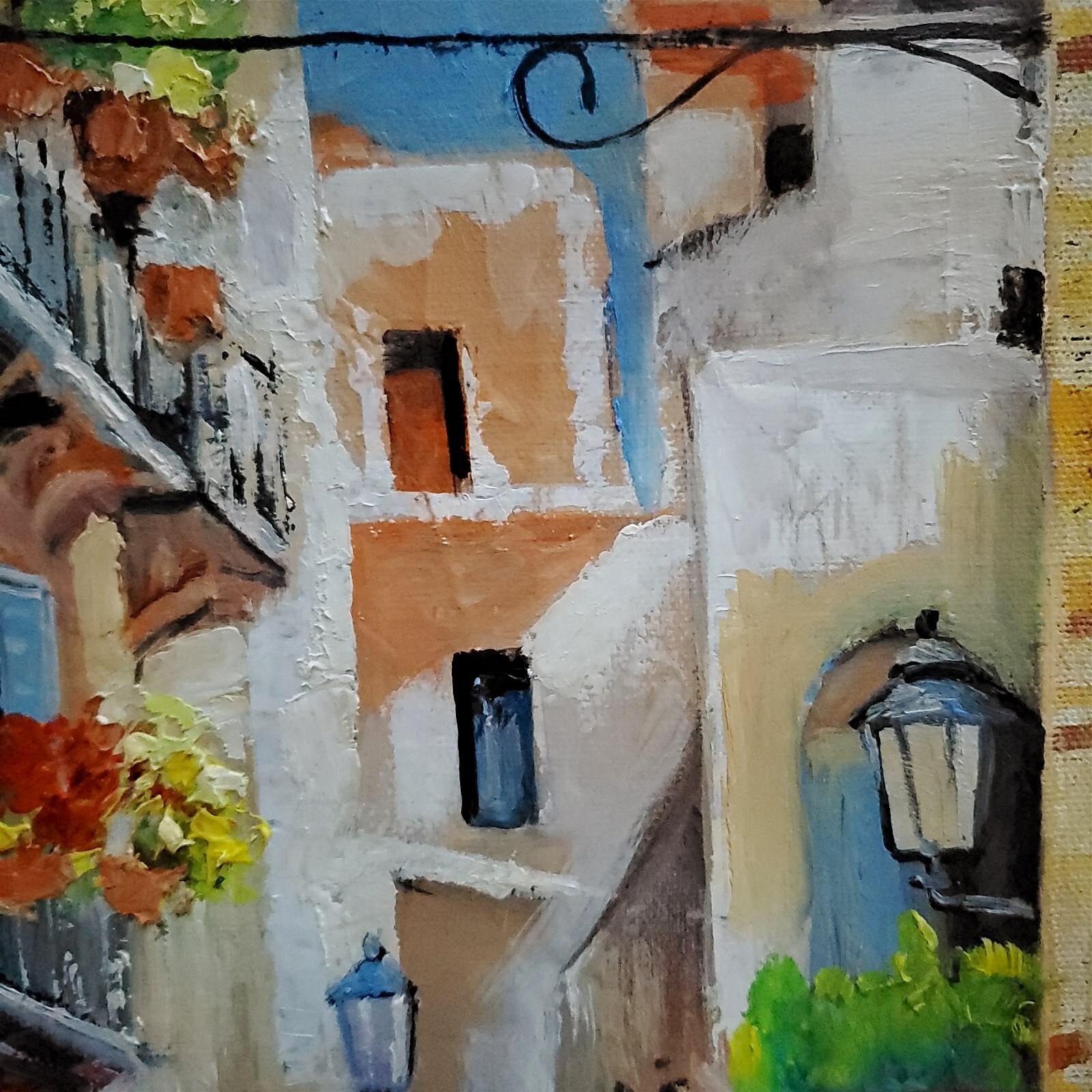 YARY DLUHOS Italy Village Summer Town Alley Cafe Original Art Oil Painting