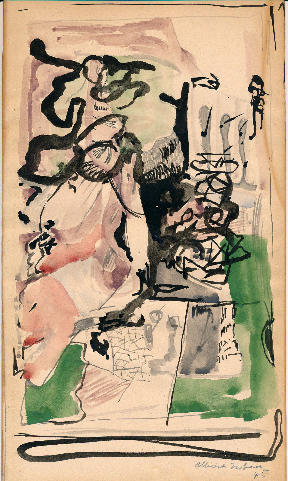 ALBERT URBAN Original 1945 Watercolor Painting «Abstract Composition» Eames Era