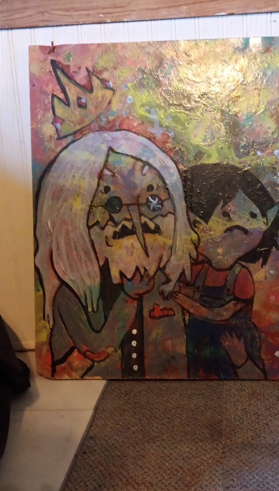 Handmade Adventure Time Abstract Cartoon Acrylic Painting on wood, Unframed