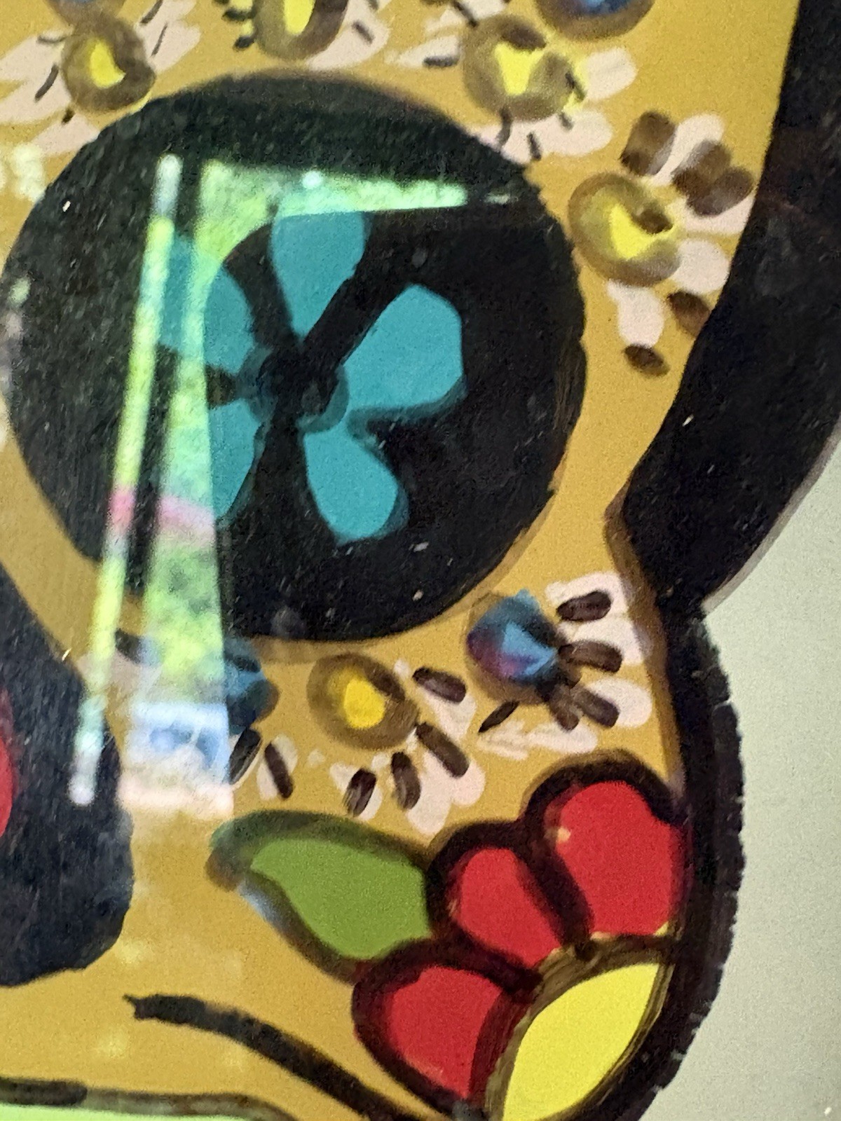 Vibrant Lori Pastor Reverse Glass Sugar Skull Painting 9” x 7” Gold Frame
